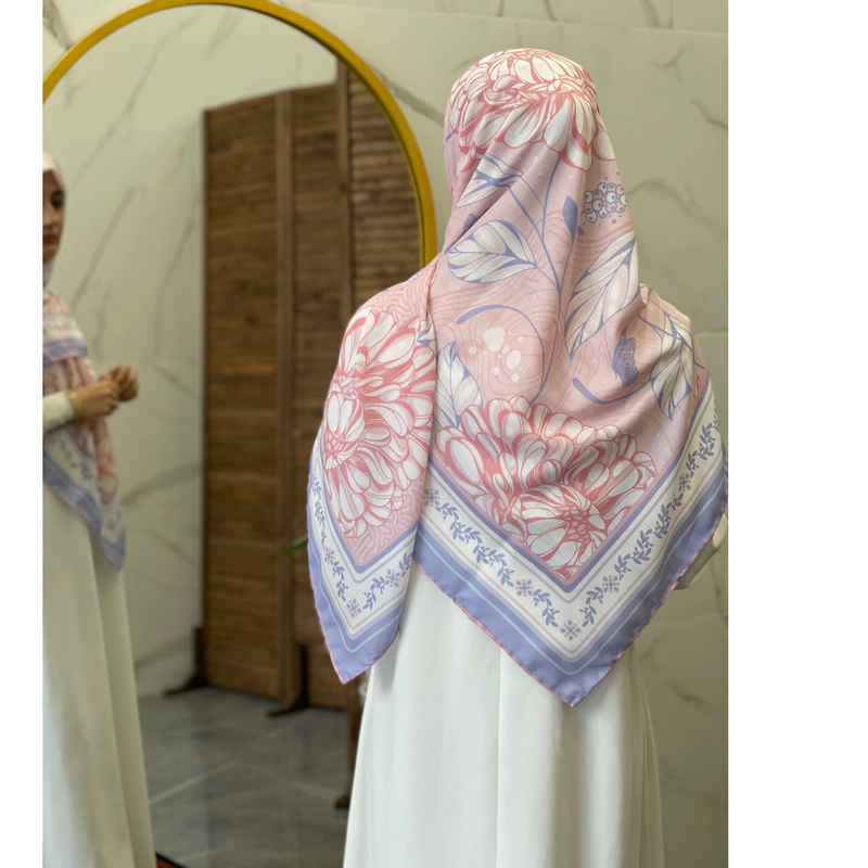 روسری نخی صورتی آبی گاستیلی قواره 135