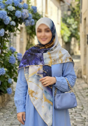 روسری نخی کاستوم اصل قواره 140 طرح ابروبادی سرمه ای