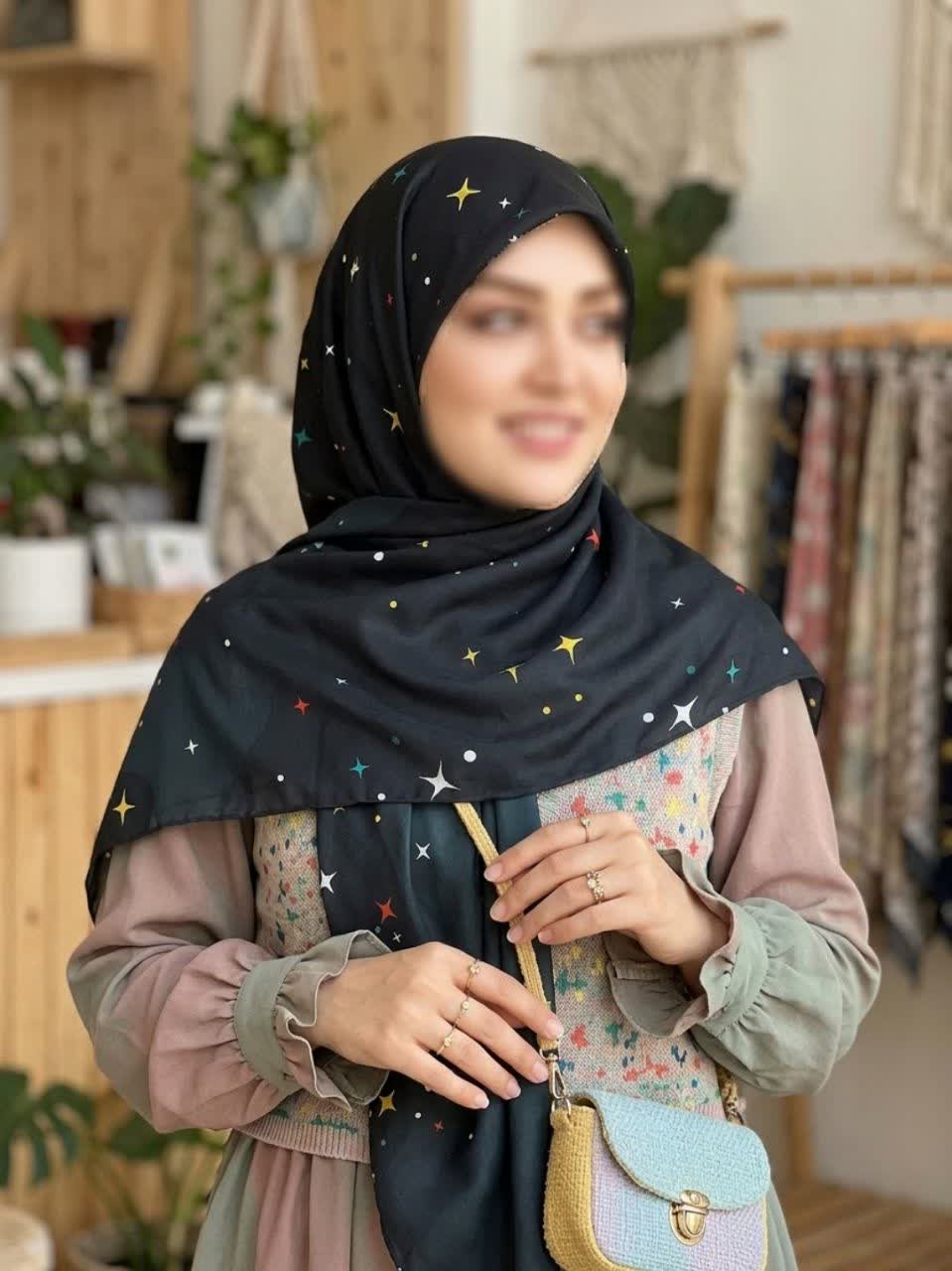 روسری نخی کاستوم اصل قواره 140 طرح ستاره شب کله غازی