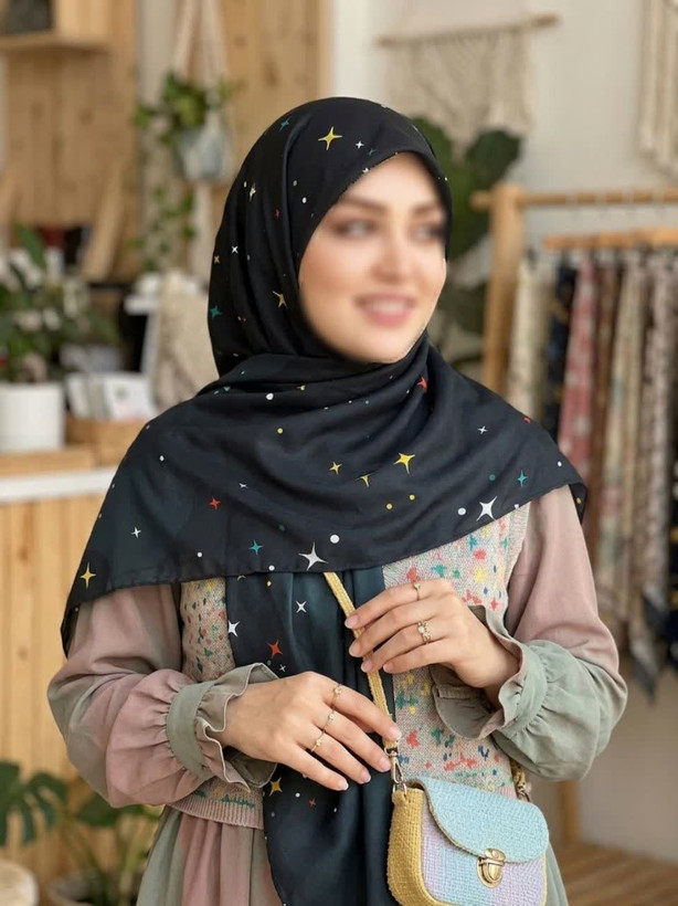 روسری نخی کاستوم اصل قواره 140 طرح ستاره شب کله غازی